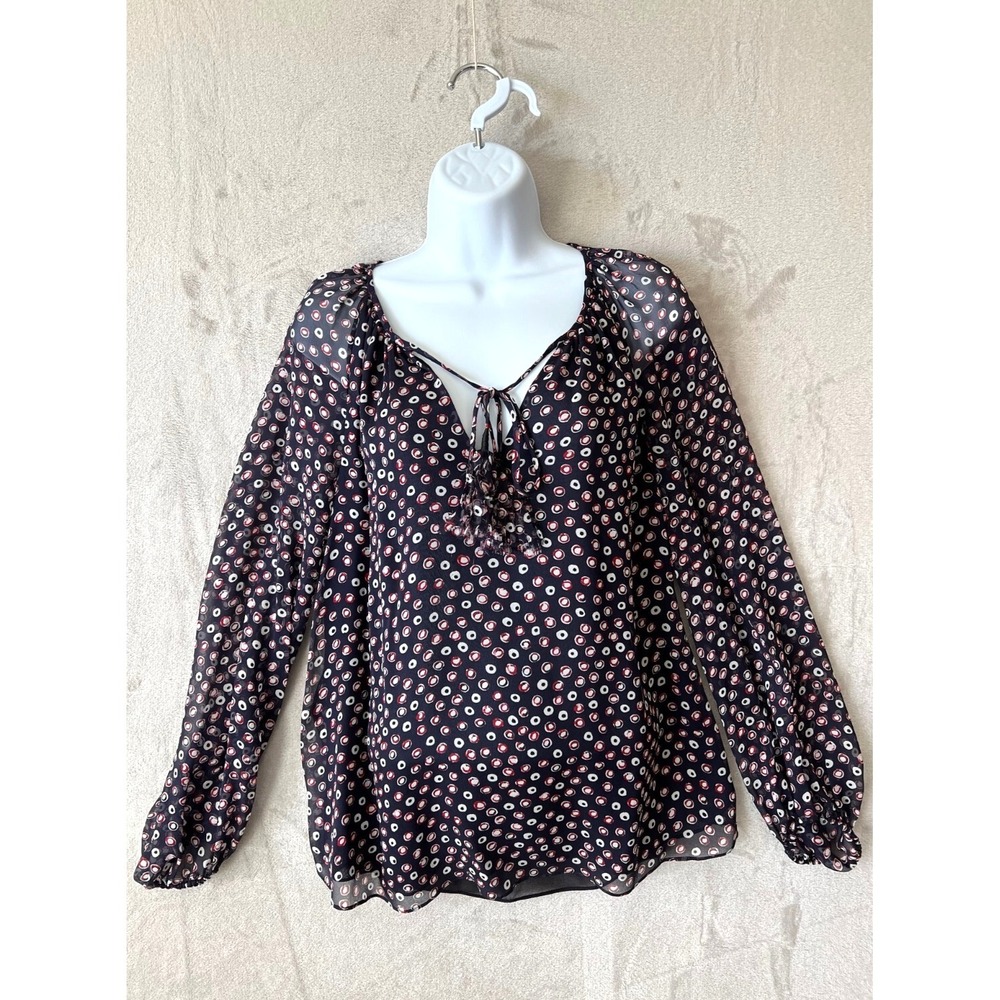 DIANE VON FURSTENBERG Saylor 100% Silk Sz 8 Blouse Artsy Polka Dots Peasant